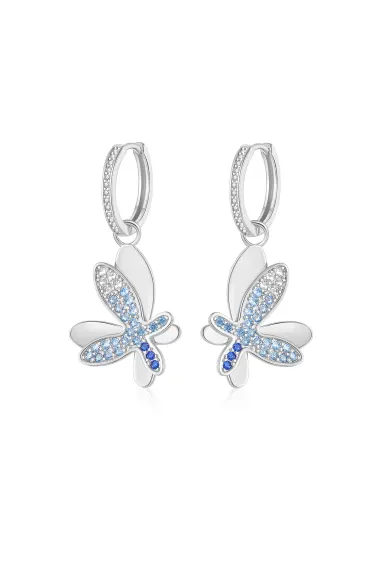 Classicharms-Pavé Diamond Butterfly Dangle Drop Hoop Earrings