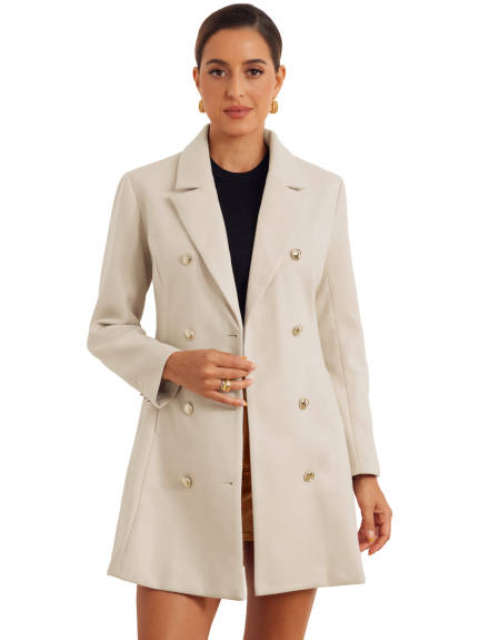 Allegra K - Classic Notch Lapel Double Breasted Coat