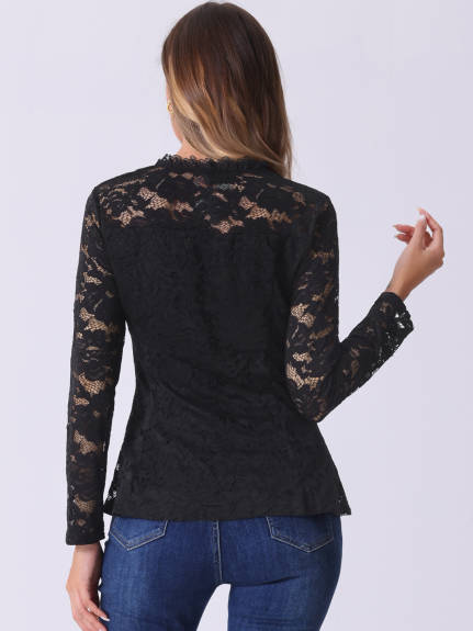 Allegra K - Square Neck Long Sleeve Lace Peplum Top