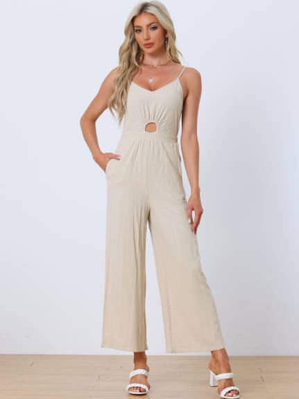 Allegra K - Summer Outfits Spaghetti Strap Cut Out Jumpsuit