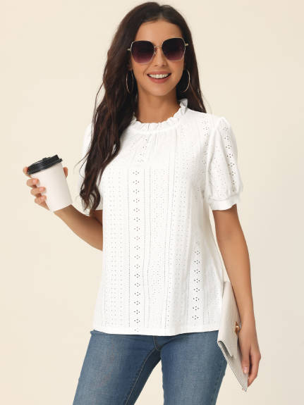 Allegra K- Puff Sleeve Ruffle T Shirts