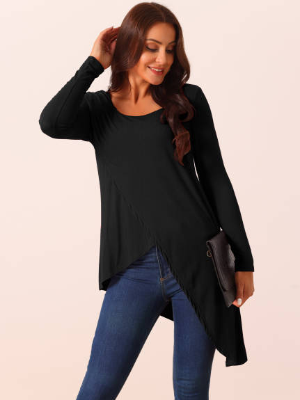 Allegra K - Long Sleeve High Low Hem Casual Blouse