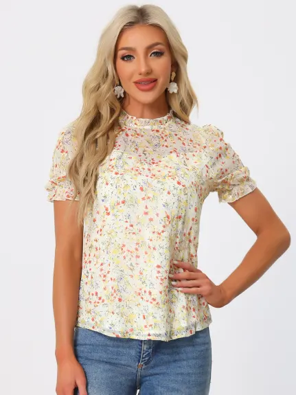 Allegra K- Summer Ruffle Collar Embroidery Lace Blouse