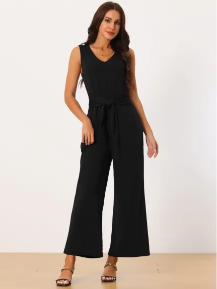 Allegra K - Stretchy Casual Belted Jumpsuit