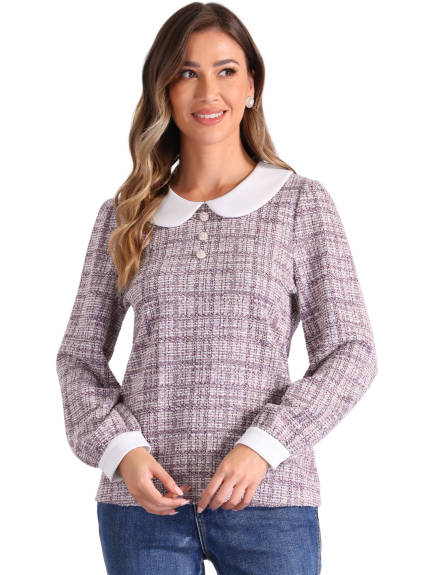 Allegra K - Peter Pan Collared Tweed Blouse