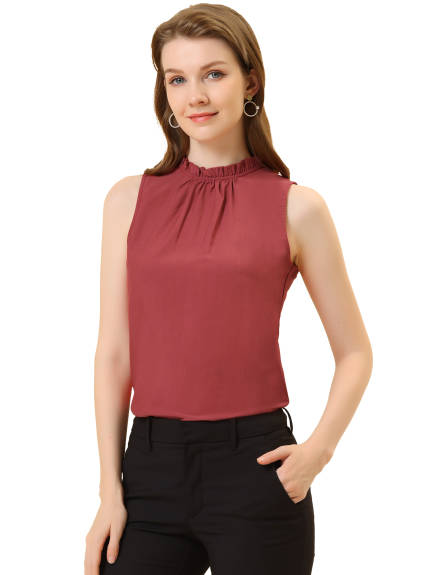 Allegra K- Mock Neck Ruffle Sleeveless Blouse