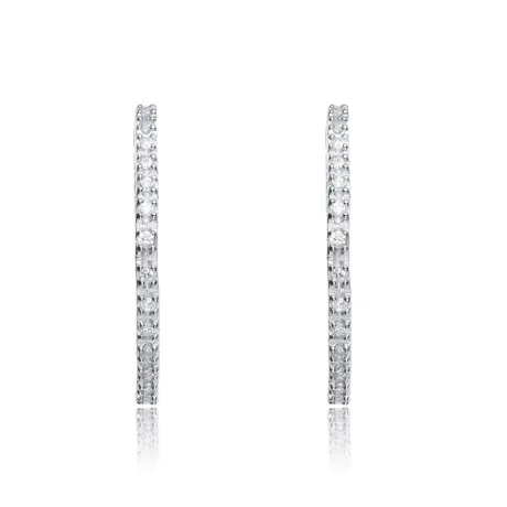 Genevive Sterling Silver with Clear Cubic Zirconia Hoop Earrings