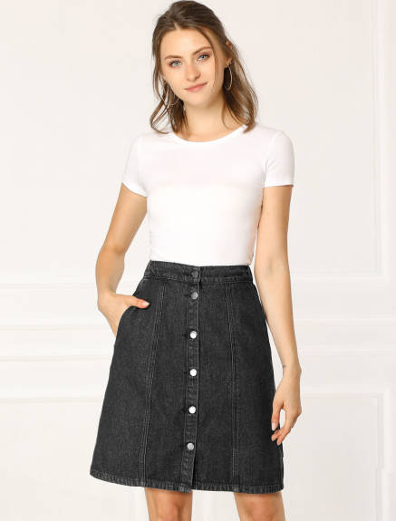 Allegra K- High Waist A-Line Denim Skirt