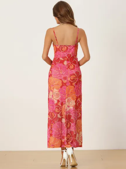 Allegra K - Spaghetti Strap Floral Bodycon Maxi Dress