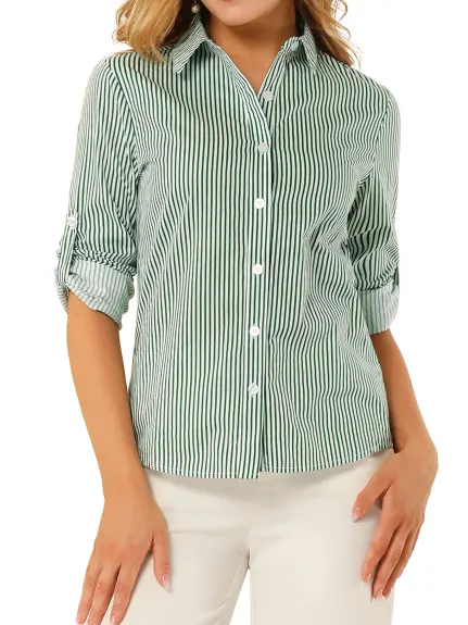 Allegra K- Roll-up Long Sleeve Lapel Collar Shirt