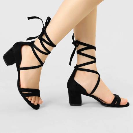 Allegra K - Open Toe Lace Up Color Block Sandals