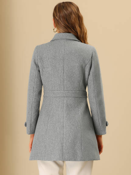 Allegra K- Classic Single Breasted Outwear Overcoat with Pockets