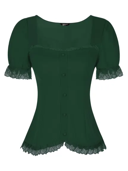 Allegra K- Victorian Gothic Lace Up Blouse