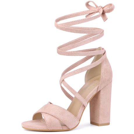 Allegra K- Strappy Chunky Heels Lace Up Sandals