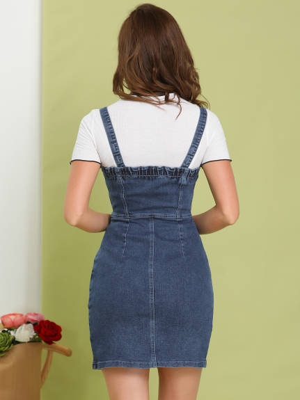 Allegra K- Button Classic Denim Overall Dress