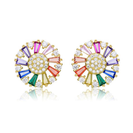 Genevive Sterling Silver with Colored Cubic Zirconia Pinwheel Stud Earrings