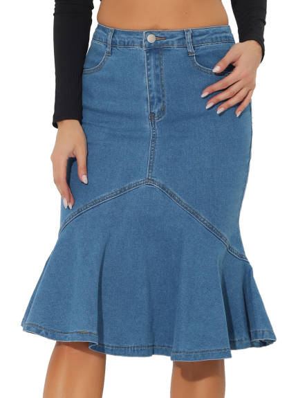 Allegra K - High Waist Denim Bodycon Fishtail Skirt