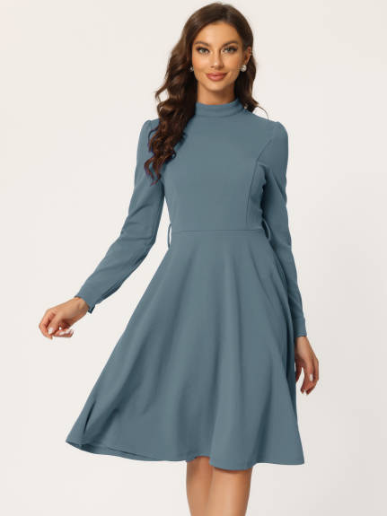 Allegra K- Sheath Mock Neck Long Sleeve Knee Length Dress