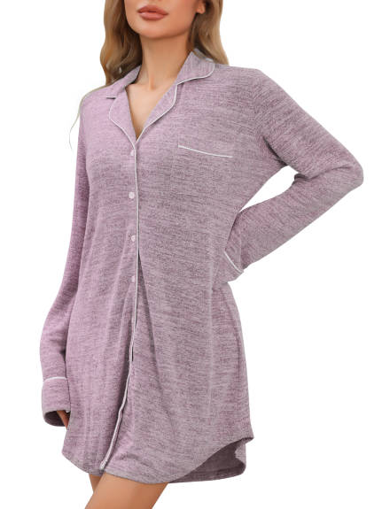 Cheibear - Knit Button Up Long Sleeves Nightgown