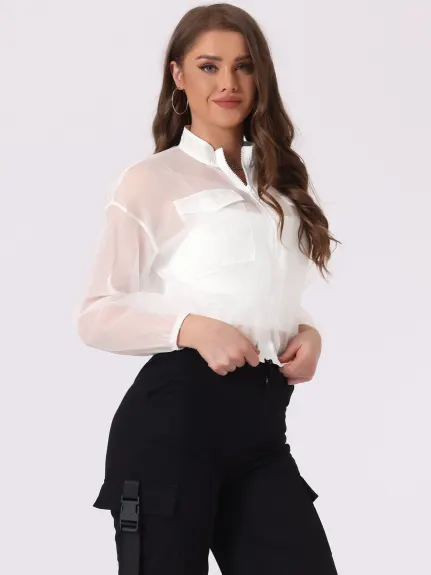 Allegra K- Vestes transparentes zippées à manches longues