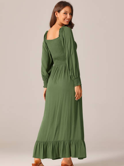 Allegra K - Scoop Neck Smocked Maxi Dress