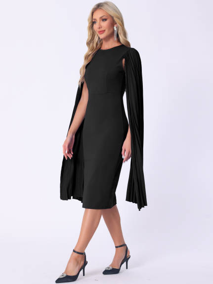 Allegra K - Cloak Sleeve Evening Pencil Cape Dress