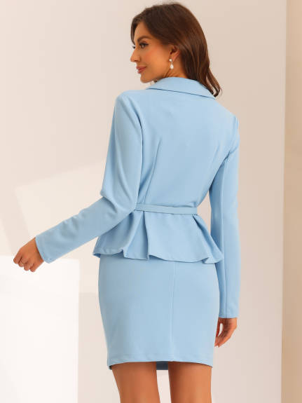 Allegra K- Suit Set-Peplum Blazer Jacket and Pencil Skirt