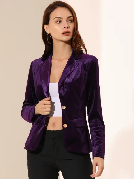 Allegra K- Notched Lapel Velvet Blazer