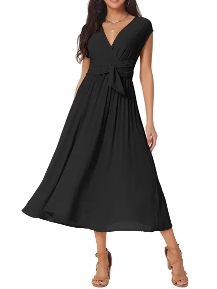 Allegra K - Sleeveless Wrap V Neck Flowy Holiday Dress