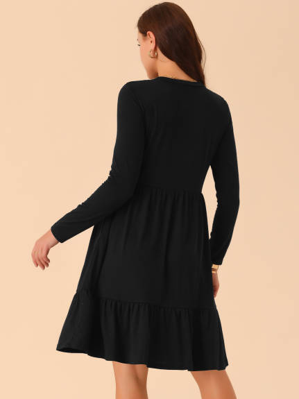 Allegra K - Long Sleeve Tiered A-Line Swing Dress