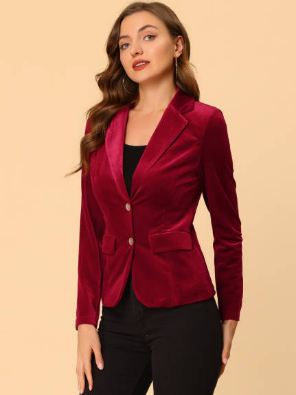 Allegra K- Notched Lapel Velvet Blazer