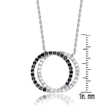 Genevive Sterling Silver White Gold Plating with Clear Cubic Zirconia Double Outlined Circle Neckalce