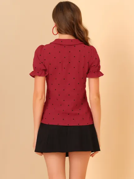 Allegra K- Peter Pan Collar Stars Blouse Shirt