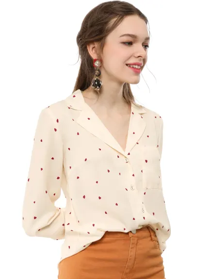 Allegra K- Long Sleeve Printed Button Down Top