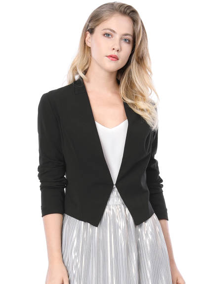 Allegra K- Suit Collarless Cropped Blazer Jacket