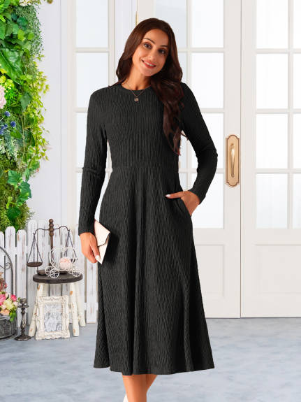 Allegra K - Spring Fall Knit A-Line Midi lONG Dress