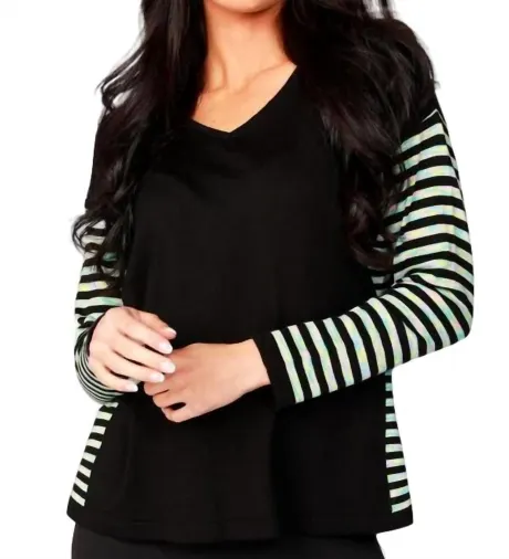 ANGEL - Long Sleeve Stripe V-Neck Top