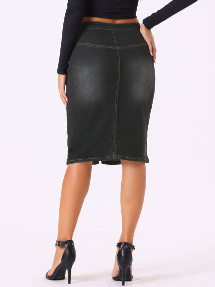 Allegra K - Split High Waist Denim Pencil Skirt