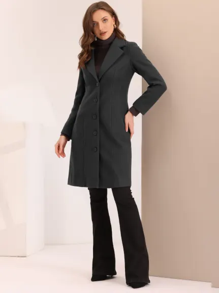 Allegra K - Notched Lapel Outwear Long Coat