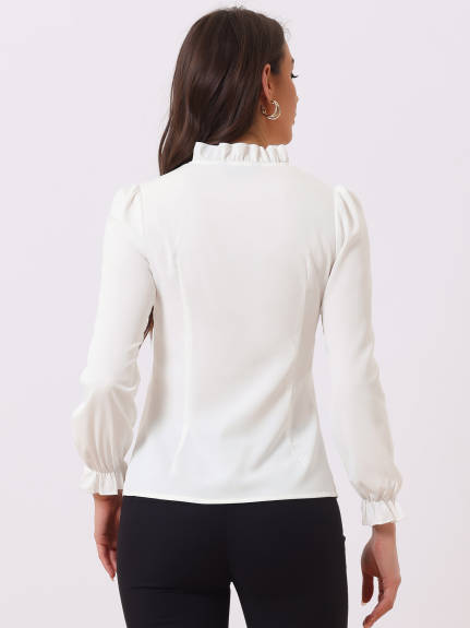 Allegra K - Elegant Tie Neck Long Sleeve Work Blouse