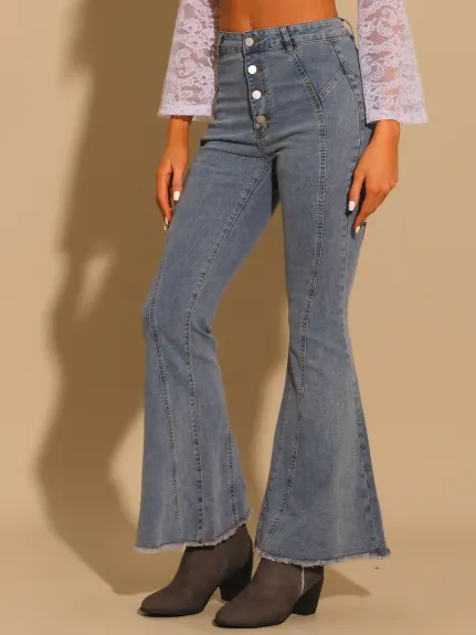 Allegra K- Bell Bottom Jeans Taille haute en denim évasé extensible