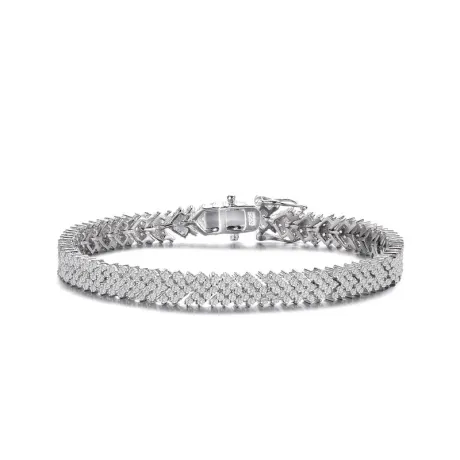 Genevive Sterling Silver with White Gold Plated Clear Round Cubic Zirconia Cluster Arrow Head Style Tennis Bracelet