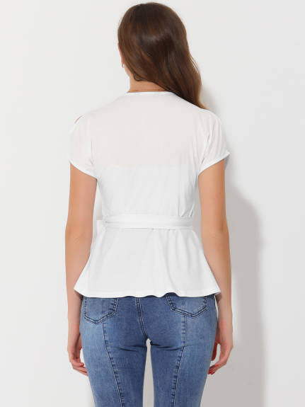 Allegra K- V cou fente manches Wrap Peplum Blouse