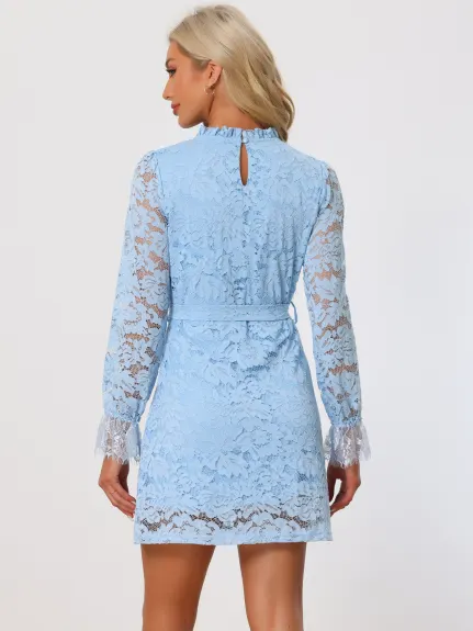 Allegra K- Elegant Ruffle Floral Lace Dress