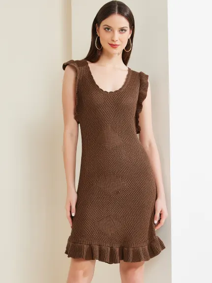 Allegra K - Crochet Round Neck Mini Knit Dress