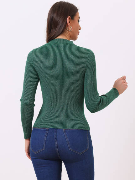 Allegra K- Glitter Mock Neck Ribbed Knit Top