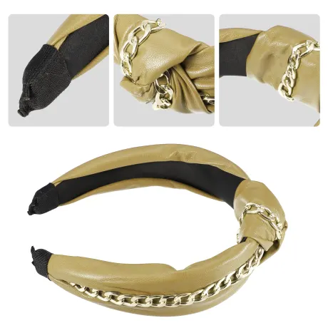 Unique Bargains - PU Leather Chain Decor Cross Knot Headbands