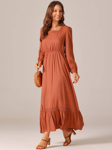 Allegra K - Square Neck Tiered Flowy Maxi Dress