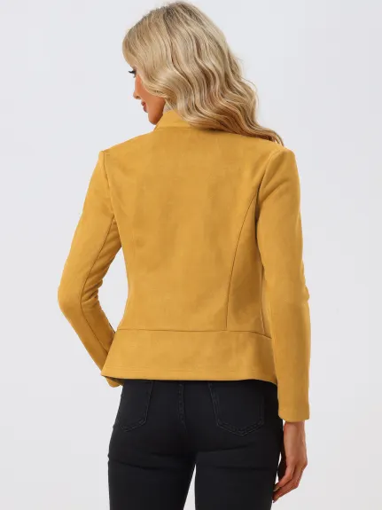 Allegra K- Cardigan veste drapée à revers ouvert en faux suède