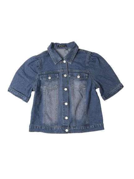 Allegra K- Veste en jean courte boutonnée